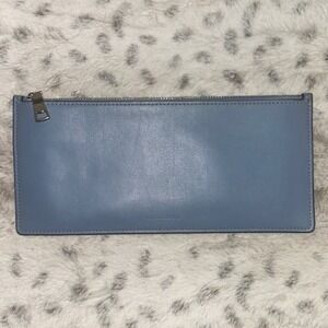 Coach Slim Leather Zipper Pouch Cornflower Blue Silver Tone Hardware Clutch